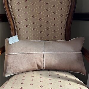 Pottery Barn Faux Shearling Tan Suede Feather Down Insert Lumbar Pillow. NWT.